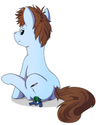 Size: 1280x1669 | Tagged: safe, artist:swiftsketchpone, oc, oc only, oc:chemical spill, oc:swift sketch, earth pony, pony, giant/macro earth pony, male, micro, sitting on person, stallion