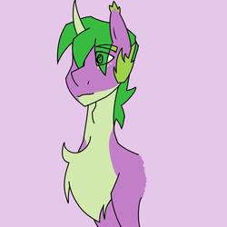 Size: 844x844 | Tagged: safe, artist:moonaknight13, spike, pony, unicorn, g4, adult spike, bat ears, chest fluff, freckles, male, older, ponified spike, simple background, smiling, solo