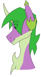 Size: 1288x2420 | Tagged: safe, artist:moonaknight13, spike, pony, unicorn, g4, adult spike, bat ears, chest fluff, freckles, male, older, ponified spike, simple background, smiling, solo