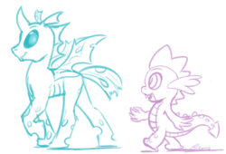 Size: 1280x868 | Tagged: safe, artist:swiftsketchpone, spike, thorax, changeling, dragon, g4, sketch