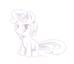 Size: 1257x1089 | Tagged: safe, artist:swiftsketchpone, sweetie belle, g4, blushing, female, monochrome, simple background, sketch, solo, tongue out, white background