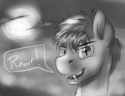 Size: 872x674 | Tagged: safe, artist:swiftsketchpone, oc, oc only, oc:swift sketch, bat pony, pony, grayscale, male, monochrome, moon, race swap, solo, stallion