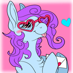 Size: 400x400 | Tagged: safe, artist:brainiac, oc, oc only, oc:tyler, earth pony, pony, cute, envelope, female, glasses, heart, heart shaped glasses, love letter, mare, solo, tongue out