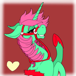 Size: 400x400 | Tagged: safe, artist:brainiac, oc, oc only, oc:nicole, pony, unicorn, cute, female, heart, lidded eyes, mare, reins, saddle, solo, tack