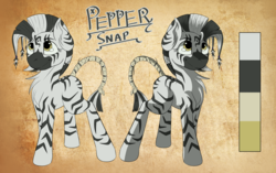 Size: 2580x1620 | Tagged: safe, artist:beardie, oc, oc only, oc:pepper snap, zebra, commission, reference sheet