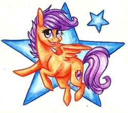 Size: 812x718 | Tagged: safe, artist:twixyamber, scootaloo, g4, female, flying, solo, traditional art