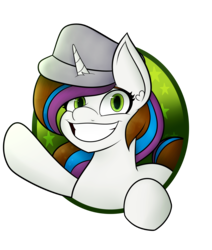Size: 5094x5994 | Tagged: safe, artist:cosmicchrissy, oc, oc only, oc:tommy taco, pony, unicorn, absurd resolution, female, hat, mare, simple background, solo, transparent background, waving