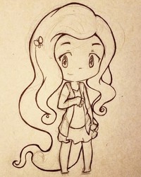 Size: 1024x1280 | Tagged: safe, artist:gummigator, fluttershy, human, g4, chibi, clothes, cute, female, humanized, sketch, skirt, solo, traditional art