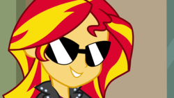 Size: 1920x1080 | Tagged: safe, artist:ra1nb0wk1tty, sunset shimmer, equestria girls, g4, female, solo, sunglasses