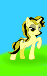 Size: 800x1280 | Tagged: safe, artist:rottenbabe, derpibooru exclusive, oc, oc only, oc:vanilla honey, bee, pony, unicorn, cutie mark, eyeshadow, female, makeup, mare, pose, simple background, smiling, solo