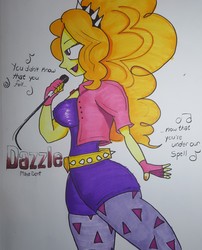 Size: 2988x3699 | Tagged: safe, artist:missmayaleanne, adagio dazzle, equestria girls, g4, clothes, female, high res, microphone, solo, text, traditional art, under our spell