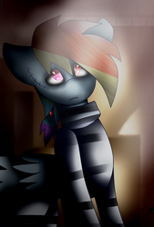 Size: 1181x1748 | Tagged: safe, artist:noxymlp, rainbow dash, g4, clothes, courtroom, female, prison outfit, prison stripes, prisoner rd, sad, scar, solo, wings