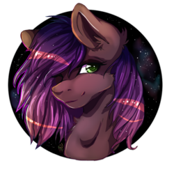 Size: 811x792 | Tagged: safe, artist:serenity, oc, oc only, oc:evening howler, pony, female, fluffy, galaxy, green eyes, mare, shiny, solo