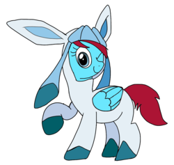 Size: 1017x966 | Tagged: safe, artist:toyminator900, derpibooru exclusive, oc, oc only, oc:autumn moon, glaceon, pegasus, pony, clothes, costume, female, looking at you, mare, one eye closed, pokémon, raised hoof, simple background, smiling, solo, transparent background, wings, wink