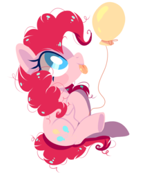 Size: 783x865 | Tagged: safe, artist:peachesandcreamated, pinkie pie, earth pony, pony, g4, balloon, cute, diapinkes, female, happy, mare, simple background, sitting, solo, tongue out, transparent background