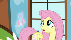Size: 1920x1080 | Tagged: safe, screencap, fluttershy, pony, g4, the hooffields and mccolts, 1080p, cutie mark, female, floating, glowing cutie mark, isolated cutie mark, mare, solo, window