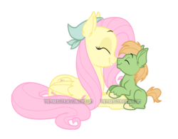 Size: 800x626 | Tagged: safe, artist:thephoebster, fluttershy, oc, oc:bismarck, earth pony, pony, g4, boop, colt, eyes closed, fluttermom, handkerchief, male, mother and son, noseboop, offspring, parent:big macintosh, parent:fluttershy, parents:fluttermac, simple background, transparent background, watermark