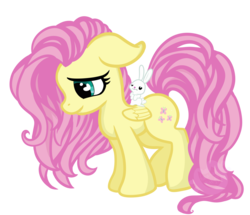 Size: 1024x881 | Tagged: safe, artist:fuwafuwakitty, angel bunny, fluttershy, g4, female, floppy ears, folded wings, looking down, profile, simple background, solo, standing, transparent background