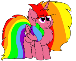 Size: 2300x1850 | Tagged: safe, artist:ashleigharts, oc, oc only, oc:rainbow melody, alicorn, pony, alicorn oc, fluffy, rainbow hair, simple background, solo, transparent background