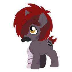 Size: 3000x3000 | Tagged: safe, artist:marukouhai, oc, oc only, oc:mekanikoak, pony, unicorn, colt, fake moustache, hair over one eye, high res, male, offspring, parent:apple bloom, parent:rumble, parents:rumbloom, prosthetic limb, prosthetics, simple background, solo, white background