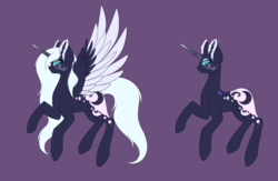 Size: 3200x2085 | Tagged: safe, artist:minelvi, princess luna, g4, alternate design, alternate universe, ear fluff, female, high res, purple background, reference sheet, simple background, solo, white-haired luna