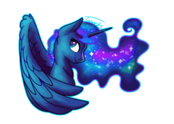 Size: 2100x1500 | Tagged: safe, artist:toonebs, princess luna, alicorn, pony, g4, bust, female, galaxy mane, portrait, simple background, smiling, solo, spread wings, transparent background