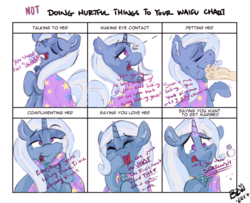 Size: 900x731 | Tagged: safe, artist:bow2yourwaifu, trixie, human, g4, clothes, crying, cute, dialogue, doing loving things, ear fluff, eyes closed, female, hand, lidded eyes, love, meme, open mouth, pet, petting, raised hoof, smiling, solo, tears of joy, trixie's cape, waifu