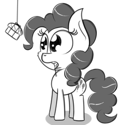 Size: 2623x2631 | Tagged: safe, artist:pastelhorses, pinkie pie, g4, cupcake, drool, female, food, high res, monochrome, solo