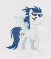 Size: 831x962 | Tagged: safe, artist:soulsliver249, soarin', pony, g4, goggles, male, solo, traditional art