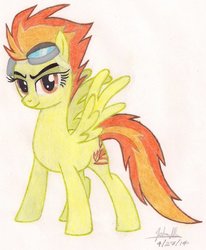 Size: 811x986 | Tagged: safe, artist:soulsliver249, spitfire, pegasus, pony, g4, female, goggles, show accurate, solo, traditional art