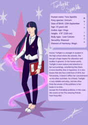 Size: 2480x3508 | Tagged: safe, artist:angelpony99, twilight sparkle, human, g4, book, clothes, female, headcanon, high res, humanized, jeans, looking at you, magic aura, pants, purple, smirk, solo, waistcoat