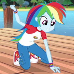 Size: 600x600 | Tagged: safe, screencap, rainbow dash, equestria girls, g4, my little pony equestria girls: legend of everfree, camp everfree outfits, clothes, converse, cropped, female, frown, hammer, holding, nail, shoes, solo