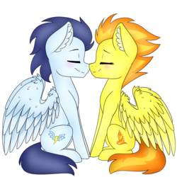 Size: 1000x1000 | Tagged: safe, artist:mirisihlon3, soarin', spitfire, pony, g4, backwards cutie mark, duo, male, nuzzling, old cutie mark, ship:soarinfire, shipping, simple background, straight, transparent background