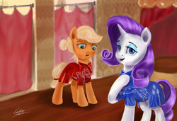 Size: 2532x1728 | Tagged: dead source, safe, artist:cattle32, applejack, rarity, pony, g4, cheongsam, chinese, clothes, dress, duo