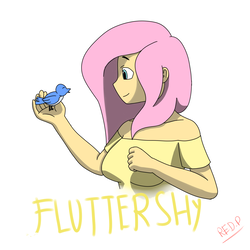 Size: 2000x2000 | Tagged: safe, artist:redprep, fluttershy, bird, human, g4, female, high res, humanized, simple background, solo, white background