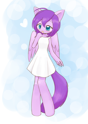 Size: 1000x1407 | Tagged: safe, artist:howxu, oc, oc only, oc:violet rose, pegasus, anthro, unguligrade anthro, anthro oc, blushing, clothes, commission, cute, dress, female, open mouth, smiling, solo