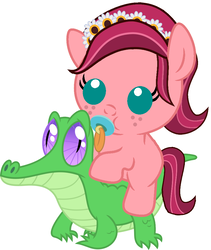 Size: 816x967 | Tagged: safe, artist:red4567, gloriosa daisy, gummy, pony, equestria girls, g4, my little pony equestria girls: legend of everfree, baby, baby pony, cute, daisybetes, equestria girls ponified, gloriosa daisy riding gummy, pacifier, ponies riding gators, ponified, riding, weapons-grade cute