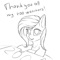 Size: 1500x1500 | Tagged: safe, artist:chapaevv, fluttershy, g4, cake, female, followers, food, looking at you, milestone, monochrome, solo, watching
