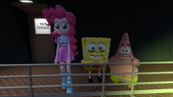 Size: 1280x720 | Tagged: artist needed, source needed, safe, pinkie pie, equestria girls, g4, 3d, 3d model, boots, bracelet, clothes, cute, happy, high heel boots, jewelry, male, patrick star, skirt, source filmmaker, spongebob squarepants