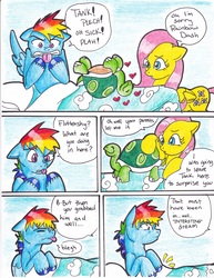 Size: 2552x3304 | Tagged: safe, artist:tristanjsolarez, fluttershy, rainbow dash, tank, pegasus, pony, comic:trans ponies, g4, female, heart, high res, implied erection, male, mare, rainbow blitz, stallion, tongue out, transgender