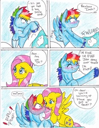 Size: 2552x3300 | Tagged: safe, artist:tristanjsolarez, fluttershy, rainbow dash, pegasus, pony, comic:trans ponies, g4, blood, blushing, boop, comic, explosive nosebleed, female, high res, implied erection, male, mare, nosebleed, noseboop, pomf, rainbow blitz, rule 63, spread wings, stallion, wide eyes, wingboner