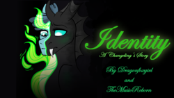 Size: 1920x1080 | Tagged: safe, artist:dragonfoxgirl, crystal hoof, thorax, changeling, fanfic:identity, g4, cover, disguise, disguised changeling, duality, fanfic, fanfic art, fanfic cover, shapeshifting, story in the source
