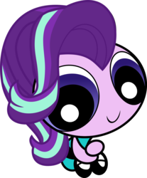Size: 829x1000 | Tagged: safe, artist:phucknuckl, starlight glimmer, g4, crossover, female, powerpuffified, purple, simple background, sitting, smiling, solo, the powerpuff girls, transparent background, vector