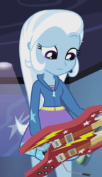 Size: 314x546 | Tagged: safe, screencap, trixie, equestria girls, g4, guitar centered, clothes, cropped, electric guitar, female, guitar, jacket, musical instrument, skirt, solo
