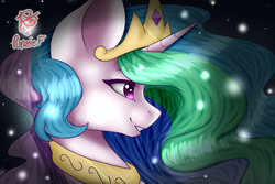 Size: 3000x2000 | Tagged: safe, artist:prettyshinegp, artist:punzieflower2002, princess celestia, g4, collaboration, female, heart eyes, high res, smiling, solo, stars, wingding eyes