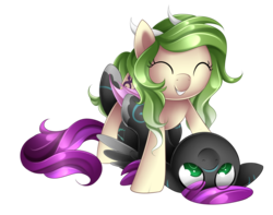 Size: 2966x2339 | Tagged: safe, artist:scarlet-spectrum, oc, oc only, oc:adalina, oc:silas, pegasus, pony, duo, eyes closed, happy, high res, on back, playing, simple background, transparent background