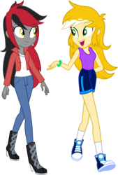 Size: 3988x5896 | Tagged: safe, artist:imperfectxiii, oc, oc only, oc:calvia, oc:shona lunar, equestria girls, g4, absurd resolution, clothes, converse, equestria girls-ified, open mouth, pants, point commission, shoes, shorts, simple background, sneakers, transparent background, vector