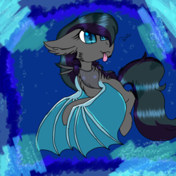 Size: 2560x2560 | Tagged: safe, artist:brokensilence, oc, oc only, oc:moonlitti dusk, bat pony, pony, :p, blue eyes, clothes, collar, cute, high res, scarf, solo, tongue out