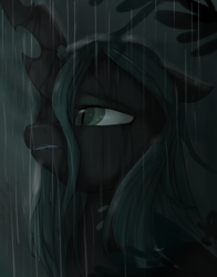 Size: 1188x1518 | Tagged: safe, artist:nutty-stardragon, artist:nuttypanutdy, queen chrysalis, changeling, changeling queen, g4, to where and back again, crying, female, former queen chrysalis, rain, sad, solo, wet mane