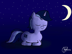 Size: 2048x1536 | Tagged: dead source, safe, artist:php142, oc, oc only, oc:purple flix, pony, drawing, moon, night, sleeping, solo, stars